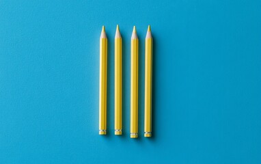 Three yellow pencils on blue background.