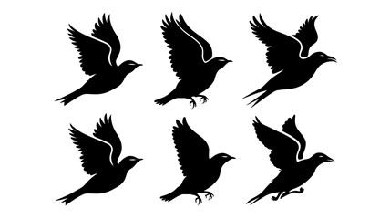 Fototapeta premium Minimalist Line Art of Birds in Flight on transparent background Silhouettes 