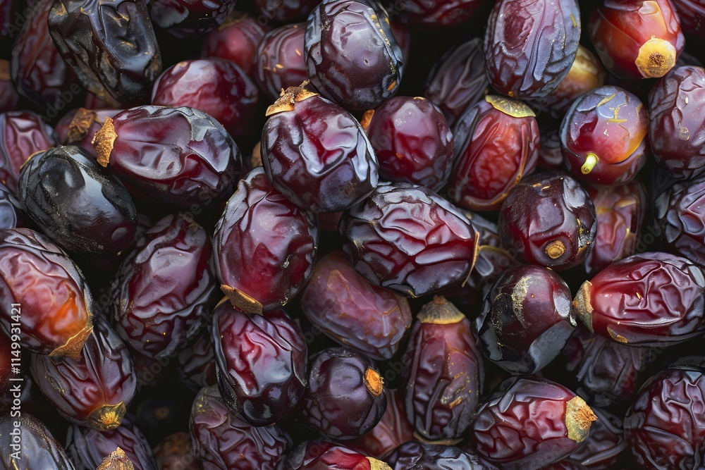 Poster fresh medjool dates create a visually appealing texture and color, perfect for healthy snacking or r