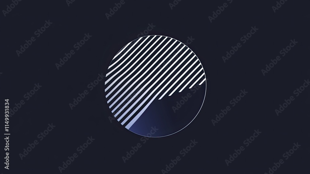 Poster abstract circular design with diagonal lines, dark background.