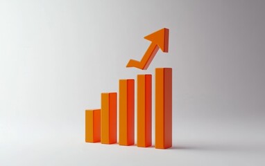 Upward trending orange bar graph with arrow.
