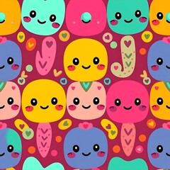 Obraz premium Happy Faces Seamless Pattern: A delightful and vibrant seamless pattern featuring cheerful, colorful characters with big smiles and adorable details.