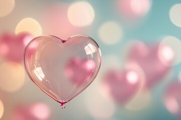 Enchanting cluster of soft bubble hearts drifting on a pink horizon