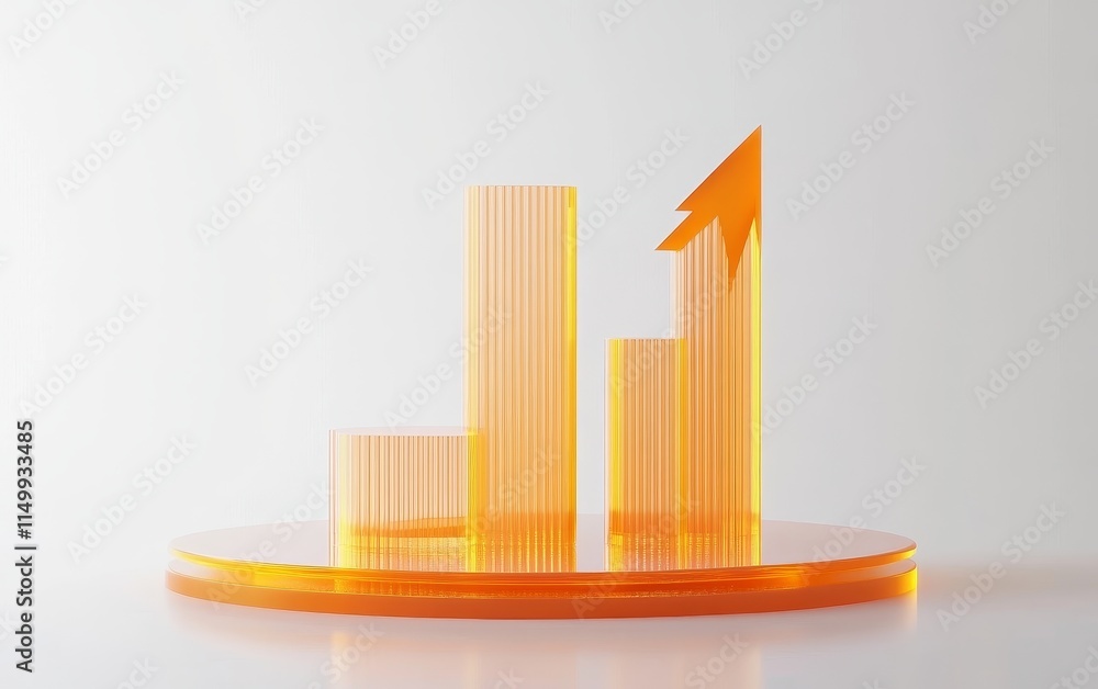 Aufkleber ascending orange glass bar graph with arrow on circular base.