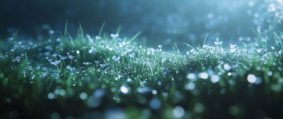 Dew-kissed grass at dawn.