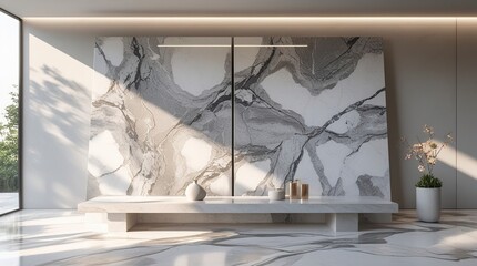 ceramic stone slab with defined measurements, showcasing a glossy polished surface, marble-like texture, high-definition details, elegant design for luxury interiors.generative ai