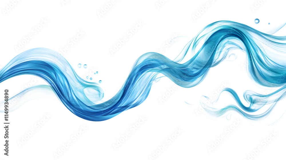 Poster abstract swirling blue and turquoise patterns with soft gradients, creating a calming and modern art