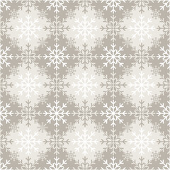 Monochrome Christmas snowflake texture on geometric rhombus background. Elegant seamless vector pattern for wrapping paper, textile and paper prints, greeting cards and gift boxes.