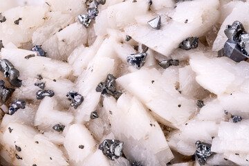 tetrahedrite on dolomite. Specimen from Usclas-du-Bosc, Loiras, France. macro photography detail texture background. close-up mineral crystal unpolished semi-precious gemstone
