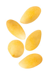 Falling Yellow Mango, cutout, full depth of field.