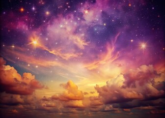 Vintage Evening Sky: Purple Twilight, Cirrus Clouds, and Stars