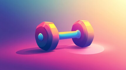 Vibrant Dumbbell on Pink Gradient Background - Fitness Illustration