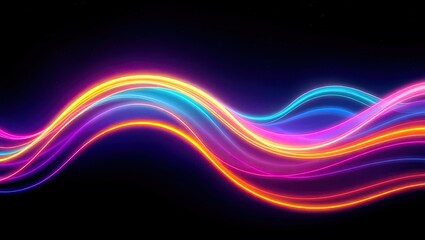 Neon Light Waves. Vibrant Digital Energy. Ideal For A Desktop Wallpaper Or Background.