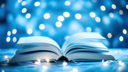 Open Book, Blue Bokeh Lights, Reading - Moody/Dark Ambiance