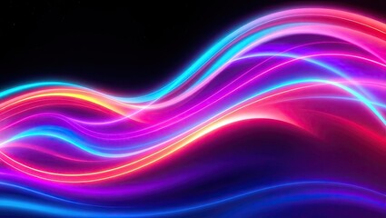 Neon Light Waves. Vibrant Digital Energy. Ideal For A Desktop Wallpaper Or Background.