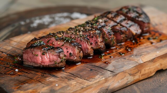 Grilled sirloin cooked on an outdated plank