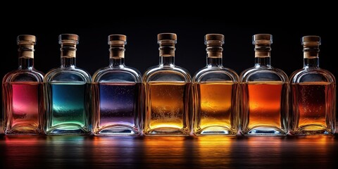 whisky bottle alcohol colorful lighting created by ai