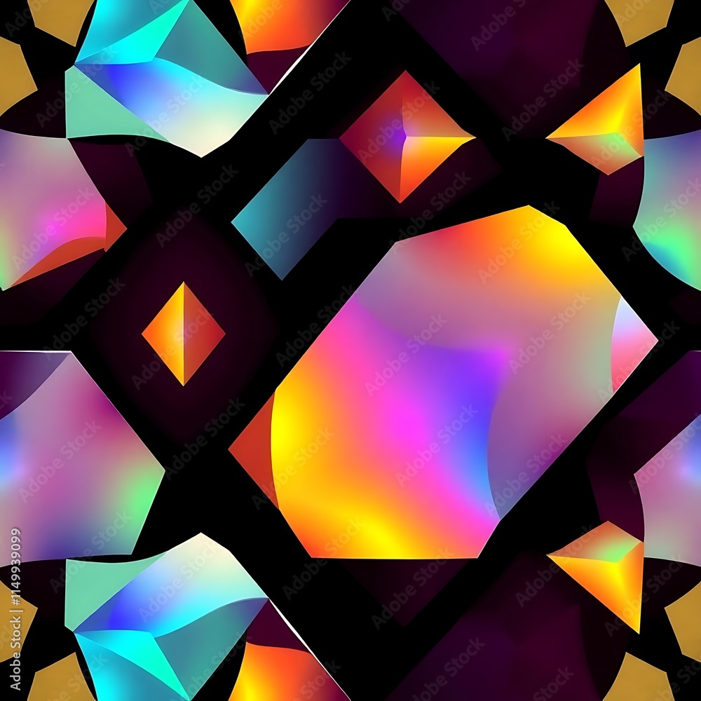 Poster abstract geometric iridescent pattern: a mesmerizing seamless pattern of iridescent gemstones, set a