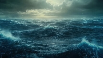 Fototapeta premium Dramatic stormy ocean waves under a dark sky.