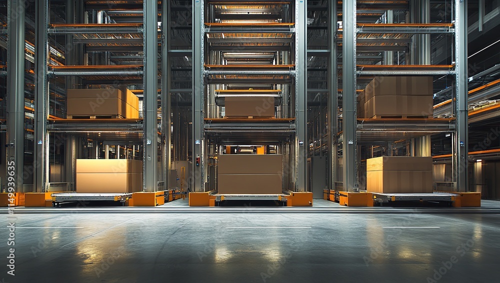 Poster automated warehouse: efficient storage and retrieval system for cargo boxes, optimizing logistics wi