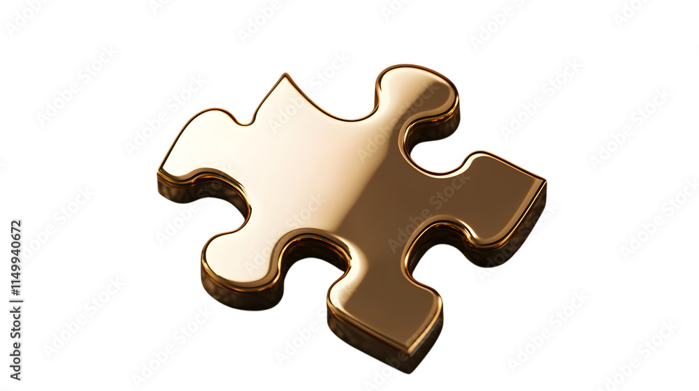 Poster 3d golden puzzle piece with a sleek and polished surface, symbolizing unity and problem-solving. iso