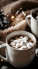 Irresistible hot chocolate garnished with fluffy marshmallows, creating a heartwarming drink ideal for holiday festivities and cozy moments spent indoors during winter.