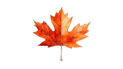 Fototapeta premium Single orange-red autumn maple leaf isolated on white.