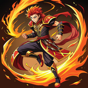 Fiery Anime Warrior in Action