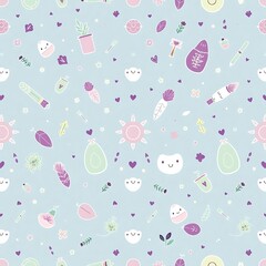 Pastel Dreamland: Seamless Pattern of Cute Kawaii Elements 