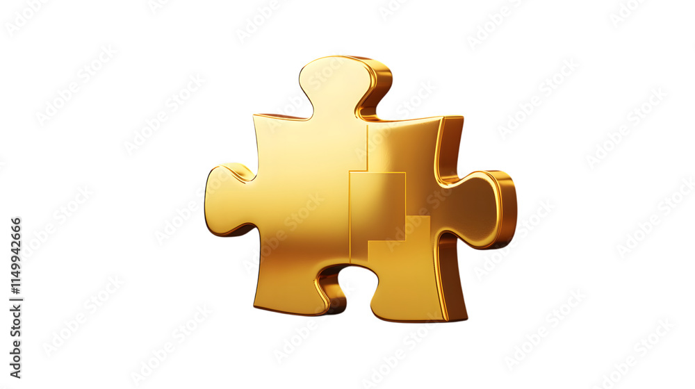 Poster 3d golden puzzle piece with a sleek and polished surface, symbolizing unity and problem-solving. iso