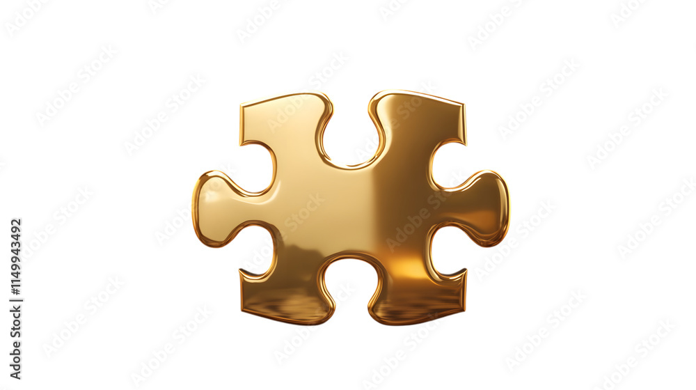 Poster 3d golden puzzle piece with a sleek and polished surface, symbolizing unity and problem-solving. iso