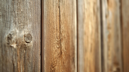 Obraz premium Detailed close-up of a wooden fence, highlighting the grain, knots, and natural texture of the wood in high resolution wallpaper, banner design, brochure, web, promotion,