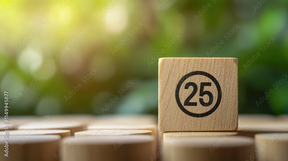 Poster 2025 business goals. wooden block with 2025 word and target icon. set up objective target business c