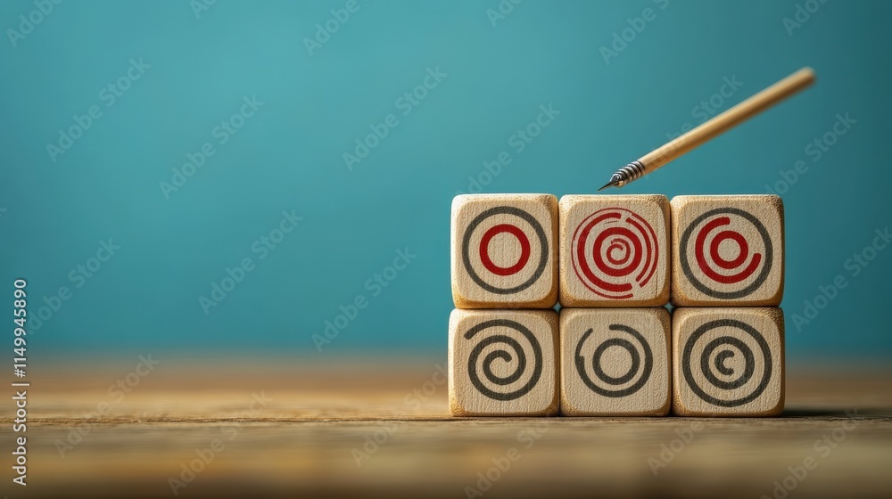 Poster 2025 business goals. wooden block with 2025 word and target icon. set up objective target business c