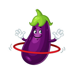 Cartoon Eggplant Hula Hooping.