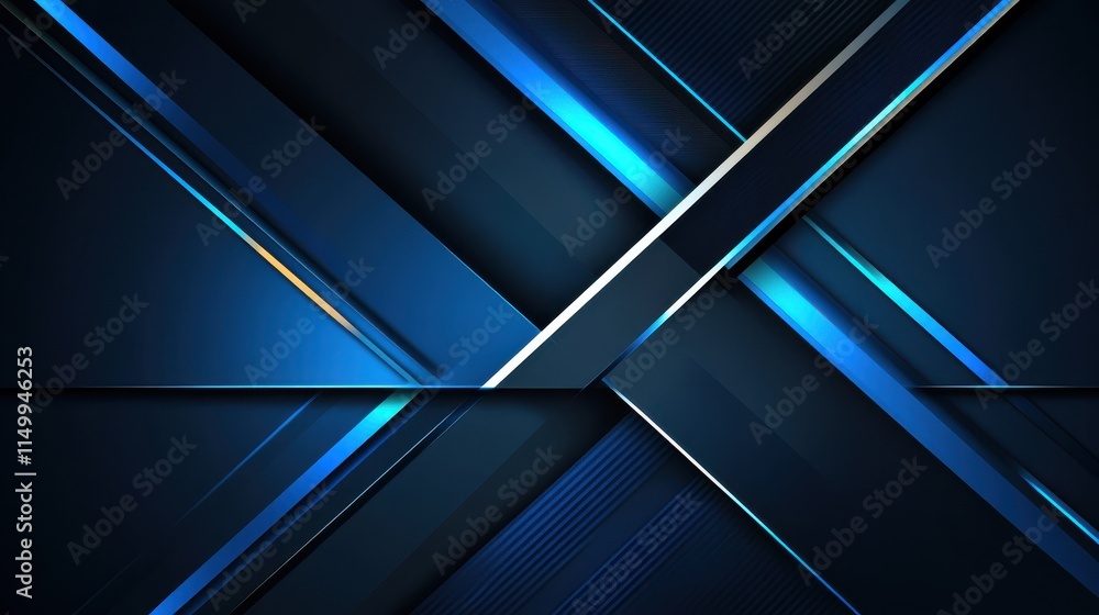 Poster a digital abstract background featuring a geometric pattern of glowing blue and white lines on a dar