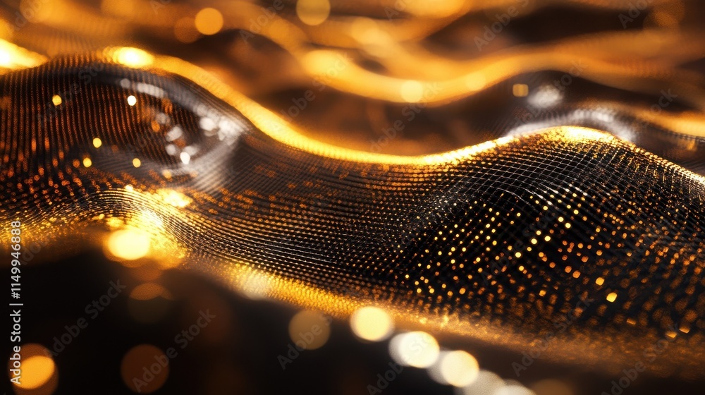 Poster abstract background with a shimmering surface reflecting out of focus glowing lights.