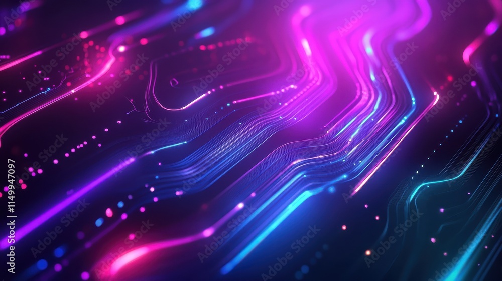Poster abstract digital background with glowing neon lines and cyberpunk elements