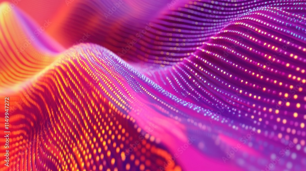 Poster abstract digital data background. wave with moving dots. musical stream of sounds. 3d rendering.