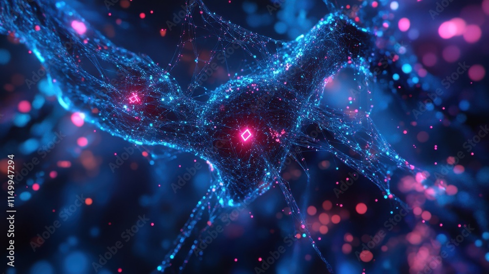 Aufkleber abstract digital network connection blue background 3d rendering