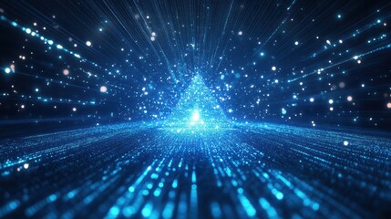 Fototapeta premium Abstract technological christmas tree shining with light connections on blue background