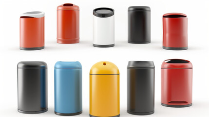 set of colorful garbage bins