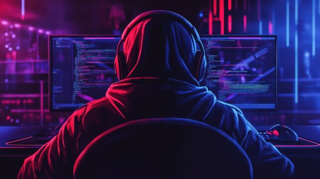 Anonymous hacker with computer. Concept of cybercrime, cyberattack, dark web.