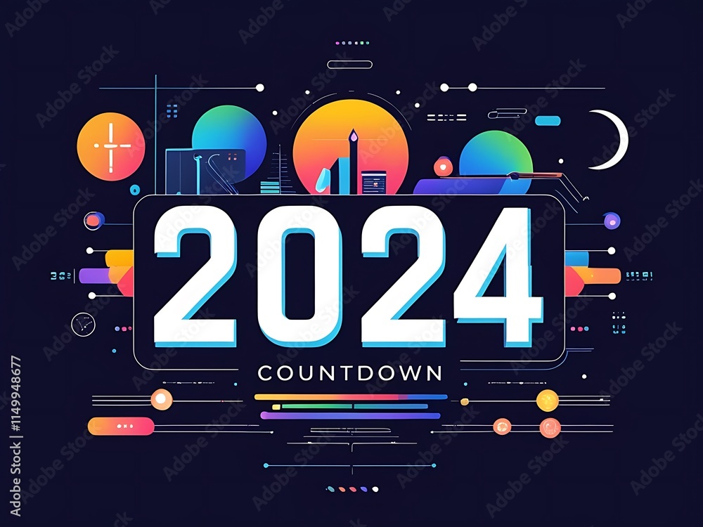 Poster abstract 2024 countdown design with geometric shapes