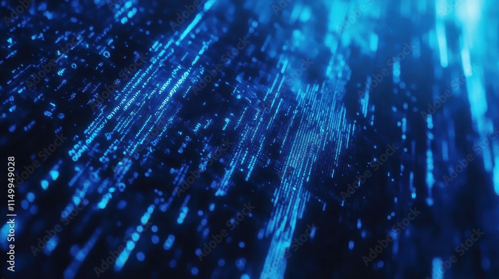 Poster blue digital binary data on computer screen background