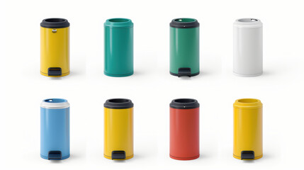 set of colorful garbage bins