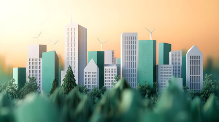 Obraz premium Eco-Friendly Papercut Cityscape with Sustainable Architecture and Renewable Energy Concepts