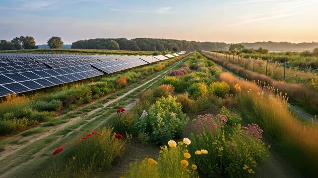 Solar Farm Management Landscape management at a solar farm utilizing natural vegetation to minimize maintenance and promote biodiversity.