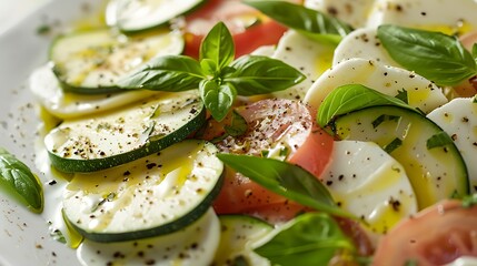 Zucchini and mozzarella cheese dish dressed with mint and avocado oil