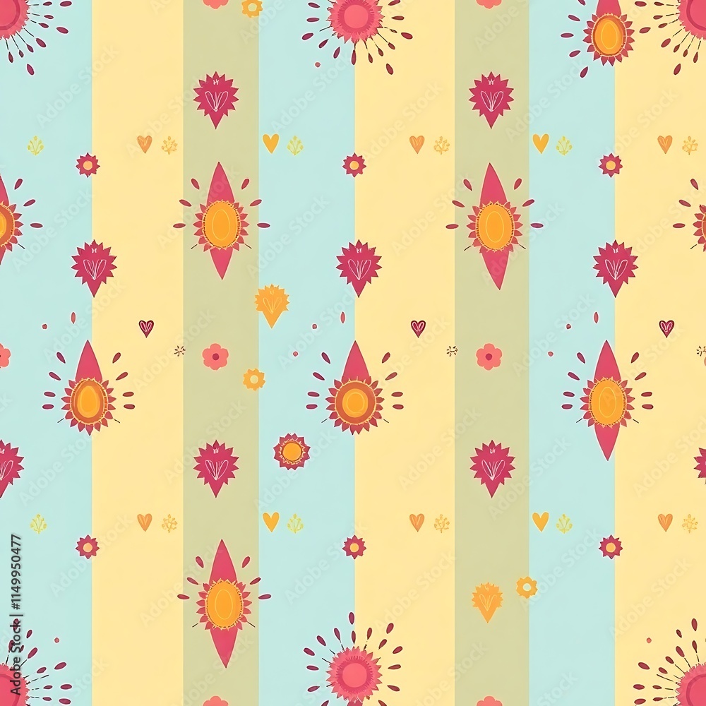 Poster summertime stripe pattern: a whimsical pattern of vibrant colors and charming elements, featuring st